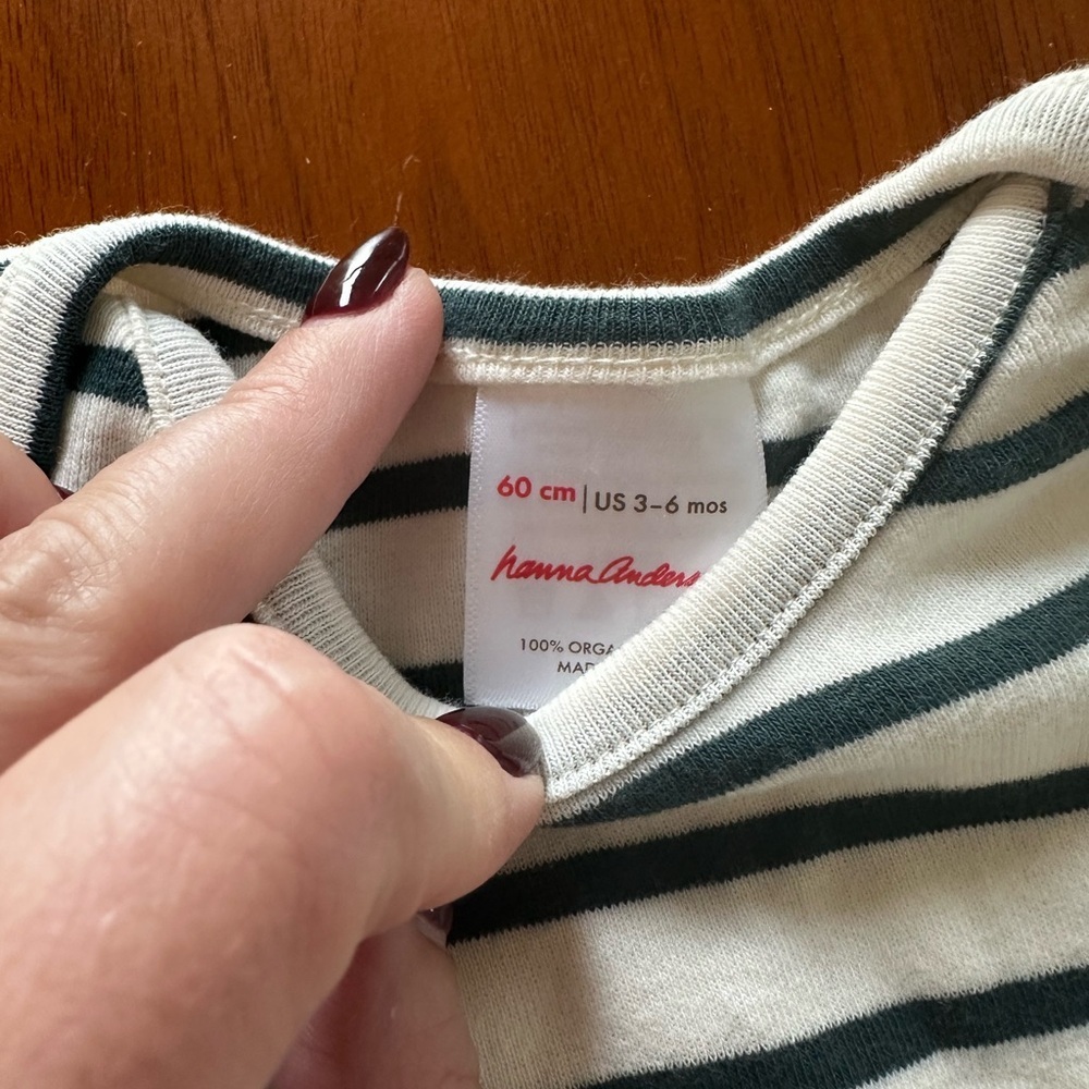 Hanna Andersson Striped Long-Sleeve Baby Top White & Navy/Green size 3-6 months - Picture 3 of 3